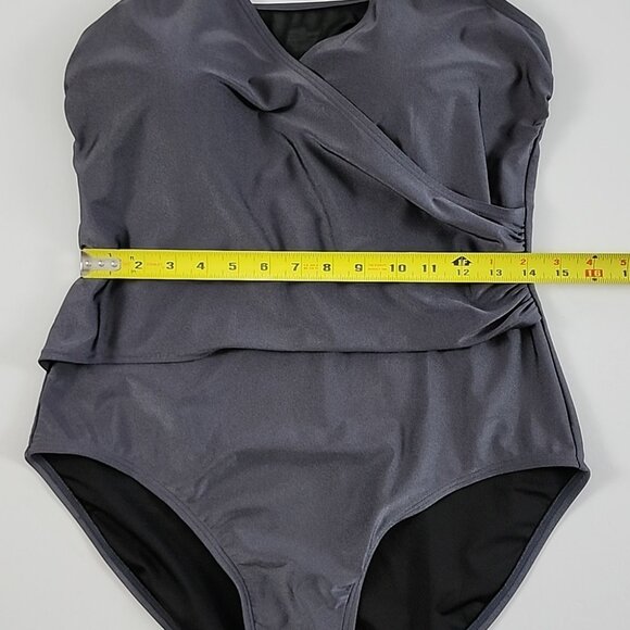 Calvin Klein Swimwear Women's Silver Black One Piece Swimsuit High Back Size 14 - Picture 12 of 15